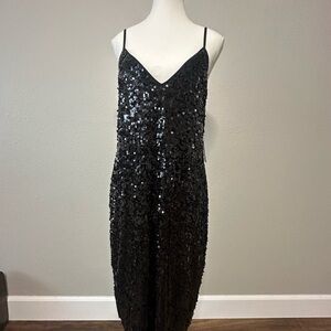 Express Black Sequin Midi Dress
